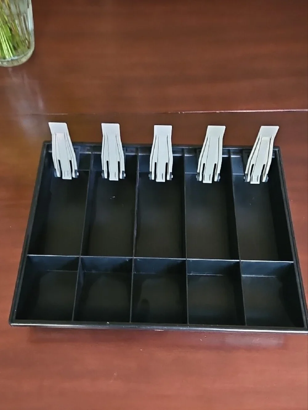 Black Cash Drawer Coin & Bill Organizer Insert with Grey Bill Clips